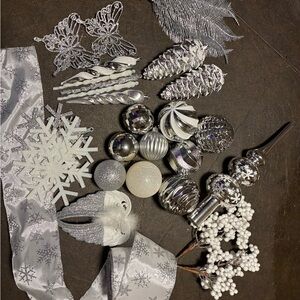 Elegant Silver and White Holiday Ornament Set